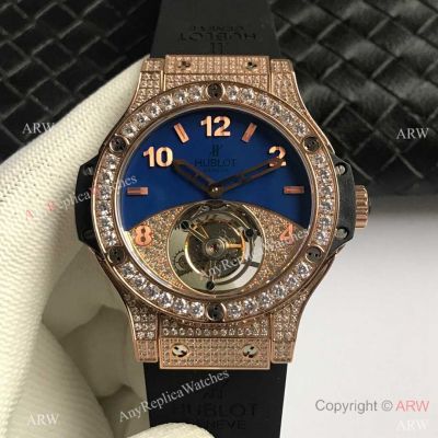 Super Clone Hublot Big Bang Tutti Frutti Real Tourbillon Watches Rose Gold Diamond-set